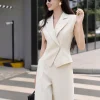 Set Gile áo cổ 2 ve tay chờm, quần suông cao cấp, phong cách thanh lịch
