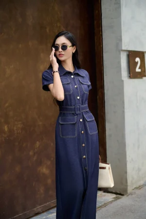 Váy bò cộc tay cúc đồng