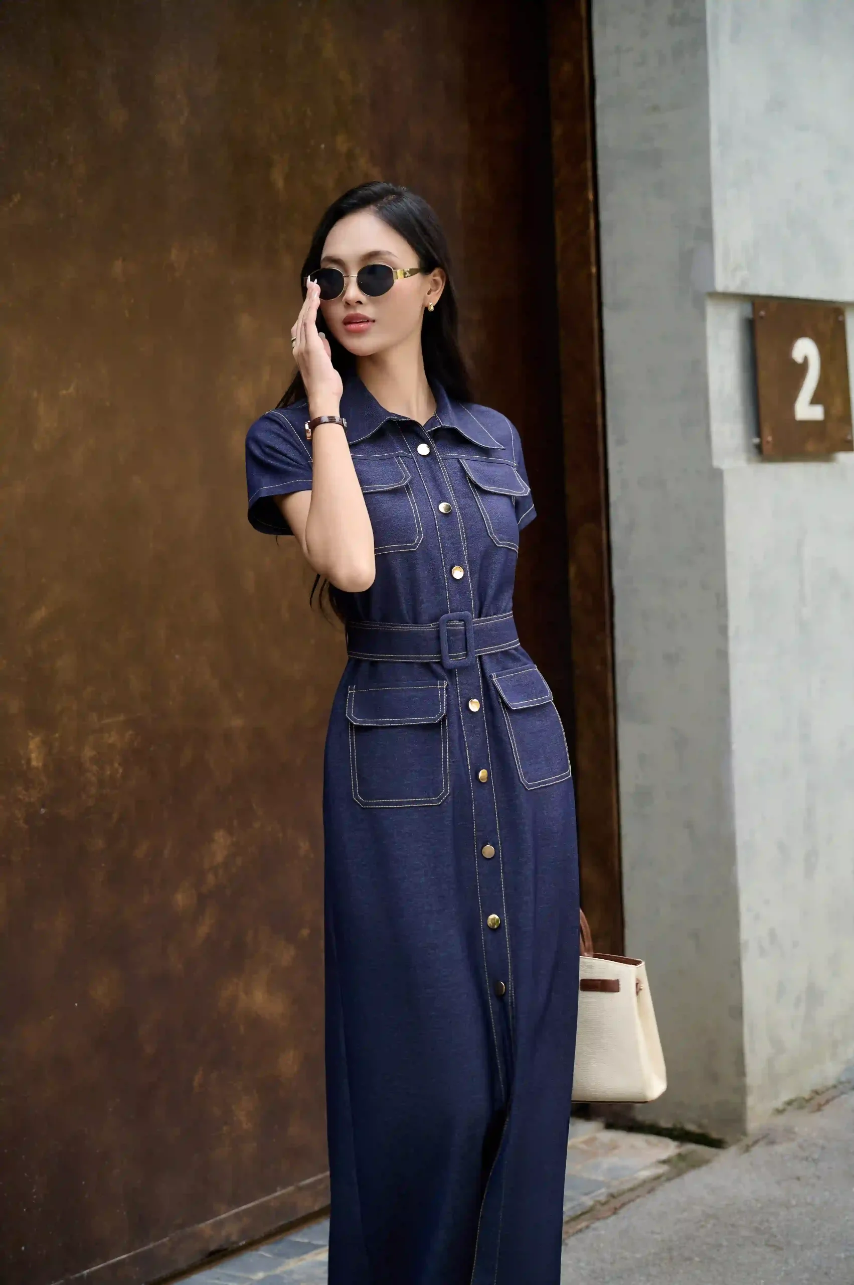 Váy bò cộc tay cúc đồng